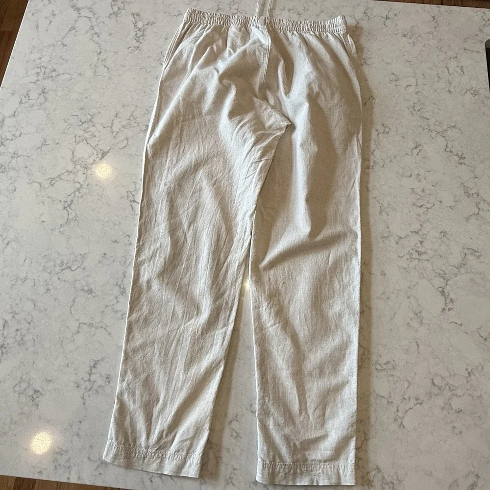 H&M Linen Cotton Joggers Pants Pull On Drawstring Tapered Womens M Natural Beige